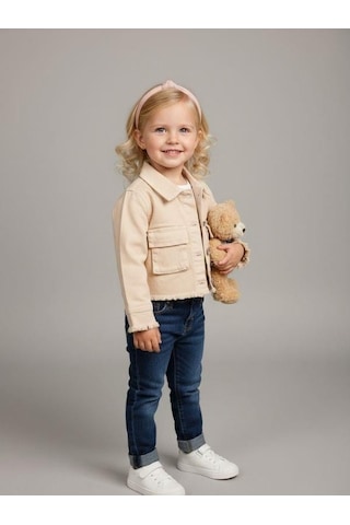 Zekids Kız Çocuk Kot Ceket-15762 Bej