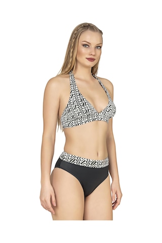 Endeep Kadın Zigzag Desenli Toparlayıcı Bikini Takımı Siyah-beyaz Siyah - Beyaz