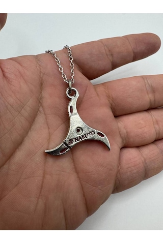Naruto Anime Kırmızı Yazılı Ninja Yıldızı Figürlü Unisex Kolye Metal Zincirli Çok renkli