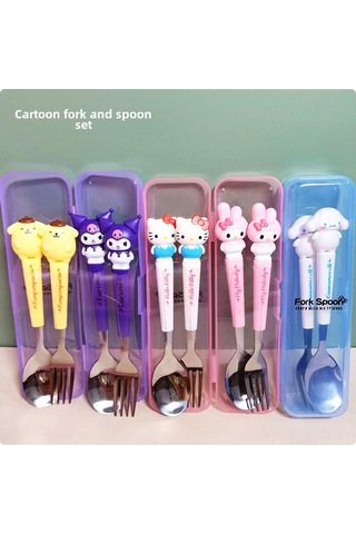 Dianziye 三丽鸥 Kartoon Çocuk Çatal Kaşık Seti, Çelik Malzeme, Öğrenci Taşınabilir Servis Takımı Hl-015 Diğer