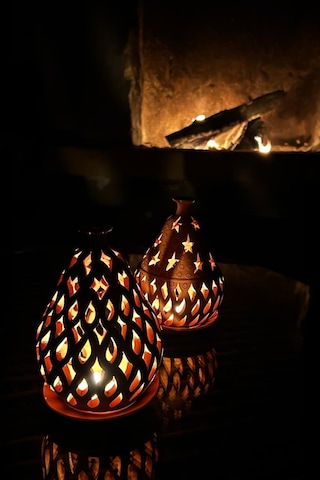 İkili Toprak El Yapımı Dekoratif Tasarım Tabaklı Mumluk Set, Deko