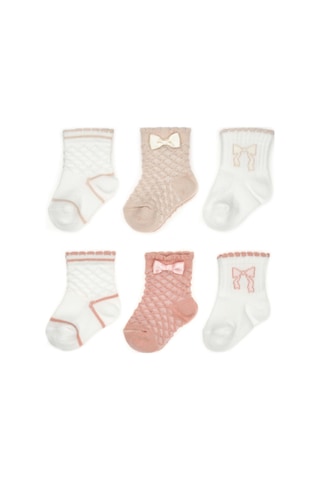 Csyc1004 Bebek 6'lı Fiyonklu Çorap %100 Organik Pamuk, Bebek - Yenidoğan - Csyc1004 Taş