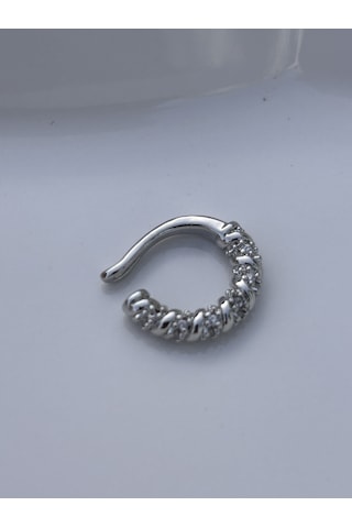 Sıkıştırmalı Kıkırdak Gümüş Silver Taşlı Kadın Çelik Küpe