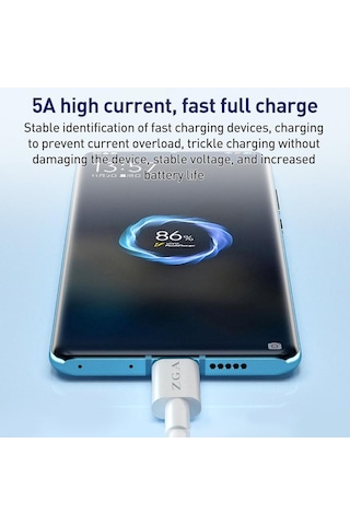 Zga Cb05 5a Usb Tip-c Tamamen Uyumlu Hızlı Şarj Veri Kablosu, Uzunluk: 1m Beyaz