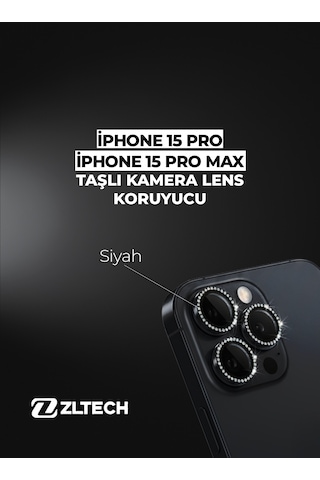 İphone 15pro/15promax Uyumlu Taşlı Kamera Lens Koruyucu Siyah