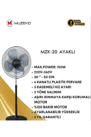 Muzeko Mzk-20 Ev Ve Ofisler İçin 2 Salınımlı 4 Kanatlı Ayaklı Van