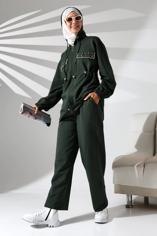 Kadın Mevsimlik Penye Alt Üst Spor Ve Rahat Haki Ikili Tunik Pantolon Şık Tesettür Takım Haki