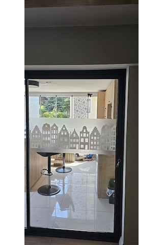 Technosmart 45x150cm Dekoratif Şehir Temalı Buzlu Cam Filmi Statik Kaplama Mutfak Ofis Banyo Pencere