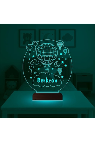 Luvivia Çocuk Odası Hediye Balon Kalp Kişiye Özel 3d Lamba - Masa Gece Lambası Şeffaf
