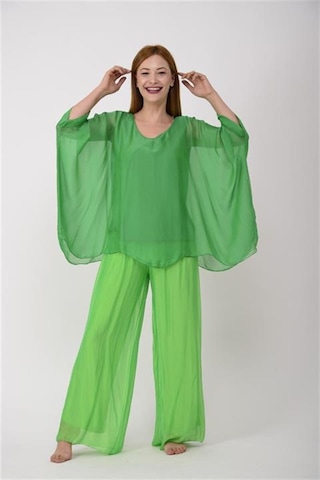 İtalyan Yarasa Kol İpek Bluz-8869 Yeşil