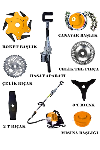 Eisenn Hero9000 Sırt Tip Benzinli Motorlu Tırpan + Zeytin Badem Hasat Makinesi 9 Parça Özel Set