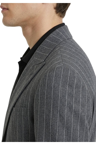 Kip Antrasit Çizgili Modern Fit Keten Karışımlı Ceket
