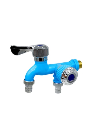 Xiyyadms Çift Su Çıkışı Seramik+metal Materyalli Mutfak/balkon/banyo Çok Amaçlı 1/2 İnç Vida Lavabo Musluğu Mavi Mavi