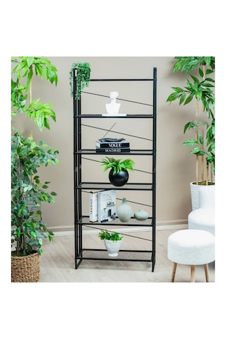 Metal Kitaplık 5 Raflı Kütüphane Raf Dolap 9107 Siyah