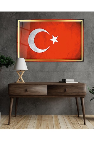 Bayrak Cam Tablo Modern Ofis Makam Odası Hediyelik Büyük Tablo Duvar Dekoru