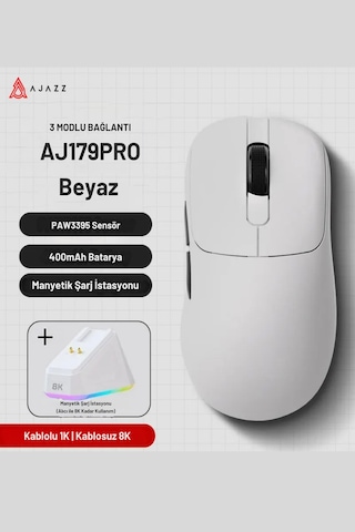 Aj179 Pro Kablosuz 3 Mod8000hz-26.000dpı Oyuncu Mouse Paw3395 Sensör Rgb Manyetik Şarj İstasyonu Diğer