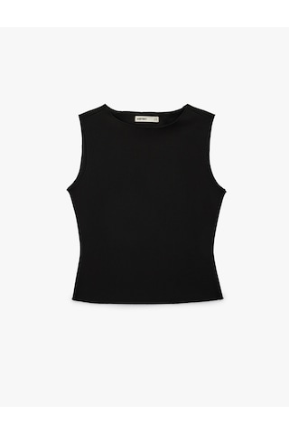 Koton Krep Scuba Slim Fit Bisiklet Yaka Kolsuz Bluz Siyah 6sak10207ek Siyah