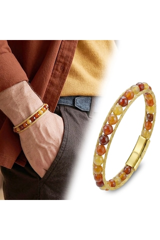 Moncuk Design Çelik Halat Ve Titanyum Kilitli Faset Akik Bileklik 33512b2dh9 Krem