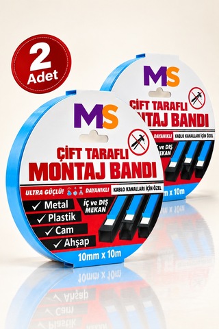 2 Adet Ultra Güçlü 10 Mm X 10 Mt Çift Taraflı Köpük Montaj Bandı Metal Plastik Cam Bantı Bantları