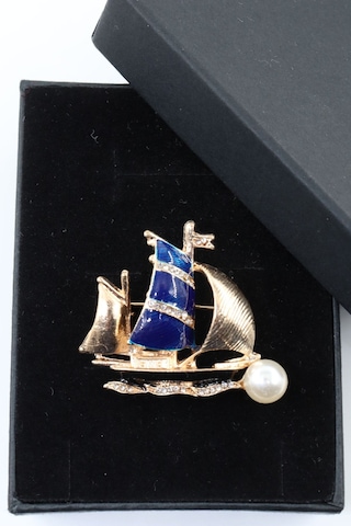 Gemi Broş. Yaka İğnesi Broş. Taşlı Tasarım İncili Gemi Broş. Kadın Broş. Erkek Broş. Broş. Unisex Gold