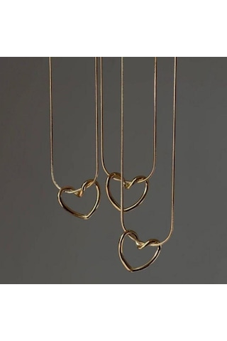 Lente Aksesuar Kadın Çelik Düğüm Kalp Kolye - Minimalist Geçmeli Kalp Ve Yılan Zincir Gold