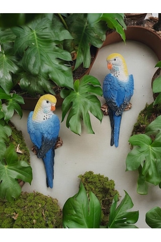 2 Adet Mavi El Boyaması Muhabbet Kuşu Duvar Balkon Bahçe Süsü
