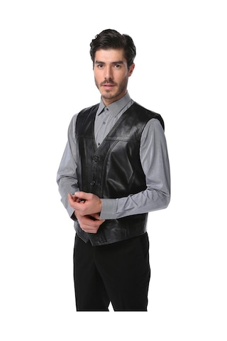 Dericlub 2145 Gerçek Deri Erkek Yelek Siyah