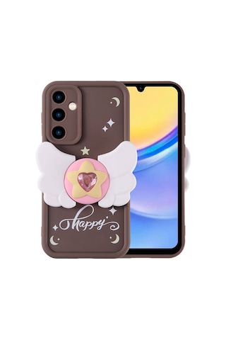 Samsung Uyumlu Galaxy A15 Kılıf Kamera Korumalı Figür Tasarımlı Zore Kapya Kapak Koyu Kahve