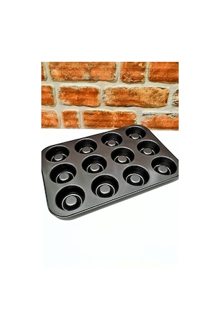 Yanmaz Yapışmaz Borulu 12 Li Teflon Muffin Kek Kalıbı Siyah