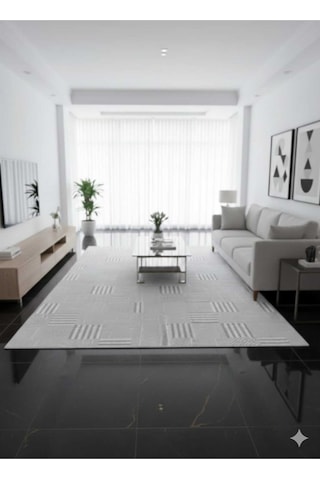 Nesrin Kaymaz Jel Taban Modern Kesme Yolluk Salon Halisi Gri Beyaz Siyah Şerit