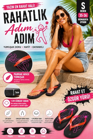 Pazarız Basic Parmak Arası Terlik Unisex Kadın Erkek Çocuk Eva Plaj Terliği Flip Flop Yazlık Deniz Havuz Günlük Kullanım Rahat Yumuşak Taban Acıtmaz Hafif Kaymaz Terlik Siyah Pembe