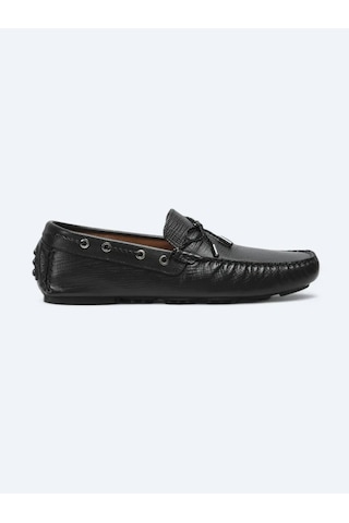 Siyah Deri Smart Casual Loafer Siyah