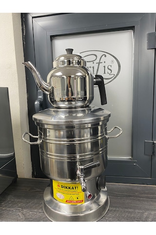 Zarif İş Elektrikli Semaver 70 Bardaklık İdeal Boy Çelik Demlik İçerisinde Gümüş