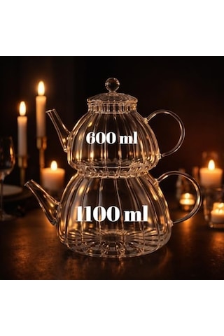 Cam Çaydanlık Seti, Borosilikat Cam, Isıya Dayanıklı, Şeffaf, Modern Tasarım, Bitki Çayı Demleme 1