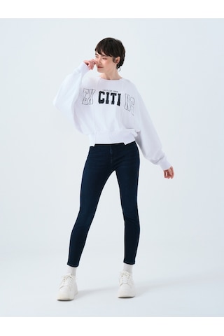 Regular Long Crop Kadın Sweatshirt Beyaz