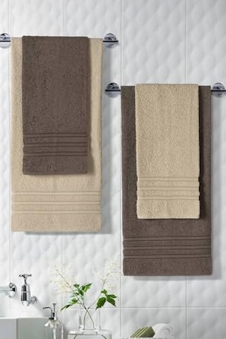 Riona Pamuklu 50x90-70x140 Cm 4'lü Banyo Havlu Seti Kahve 6 Renk