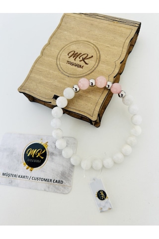 Mk Tasarım Gerçek Aytaşı Pembe Kuvars Taşı Bileklik Mk.37.004 Çok Renkli