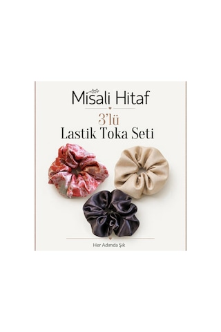 3'lü Lastik Toka Seti Kadın Saç Tokası Saç Lastiği Kırmızı - Krem - Gri