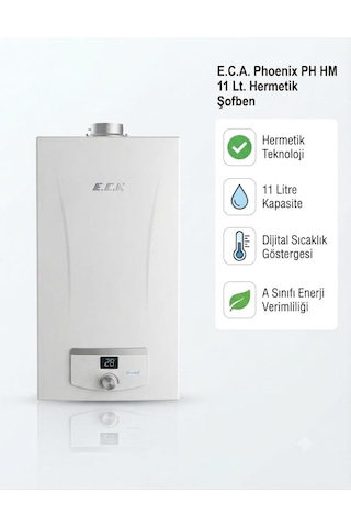 Eca Phoenix 11 L Doğalgazlı Hermetik Şofben Baca Dahil