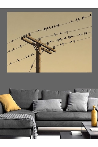 Tellerdeki Kuşlar Sepia Fotoğraf Dekoratif Kanvas - Mdf Ahşap Tablo