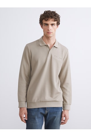 Lcwaıkıkı Classic Bej Polo Yaka Uzun Kollu Erkek Sweatshirt