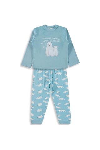 Dorka Golsut Kutup Ayısı Basıklı 3-11 Yaş Pijama Takımı - Mavi Açık Mavi