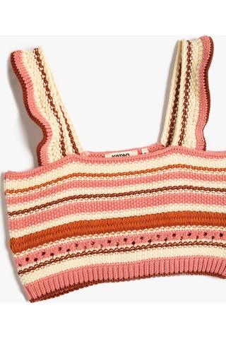 Koton Kroşe Crop Üst Askılı Kahverengi Çizgili 3skg90003at 3SKG90003AT5S1 Kahverengi