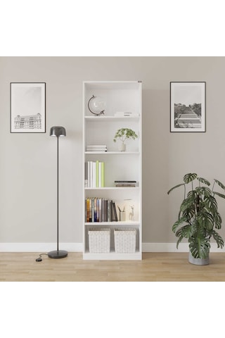 Modern 5 Raflı Kitaplık - Beyaz 64x182x26 Cm Beyaz
