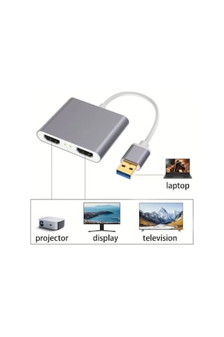 Boatshop1 Gri Usb3.0 Çift Hdtv Video Adaptörü Bilgisayar Laptop Ve Projektör İçin Çift Ekran 1080p 60hz 12.5cm Kablo