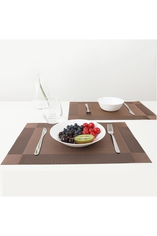 2/4/6 Adet Dikdörtgen Placemat Restoran Yıkanabilir Pvc Dayanıklı Yemek Masası Örgü Paspaslar Çerçeve Teslin Disk Kase Coaster Kaymaz Ped Bej