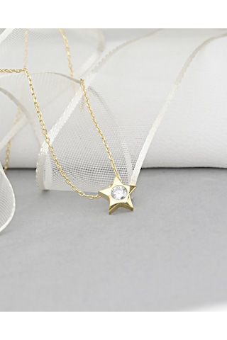 Brezza Lusso Jewelry 18k Serie Oro Tektaş Yıldız Minimal Classical Kadın Gümüş Kolye 45 CM 45 CM