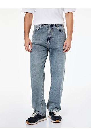 Koton Normal Bel Pamuklu Bol Kalıp Baggy Jean Pantolon Orta İndigo 7wam40070nd