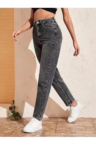 Layal My Beauty Jeannine Kadın Jeans Yüksek Bel Mom Boyfriend Dar Paça Denim Kot Pantolon Füme