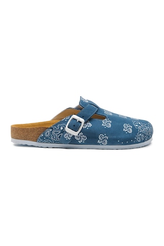 Comfortfusse Folk Capri - Erkek Ortopedik Deri Sabo Terlik Mavi Süet Deri